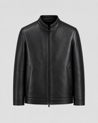 Men’s PU Leather Stand Collar Zip Jacket