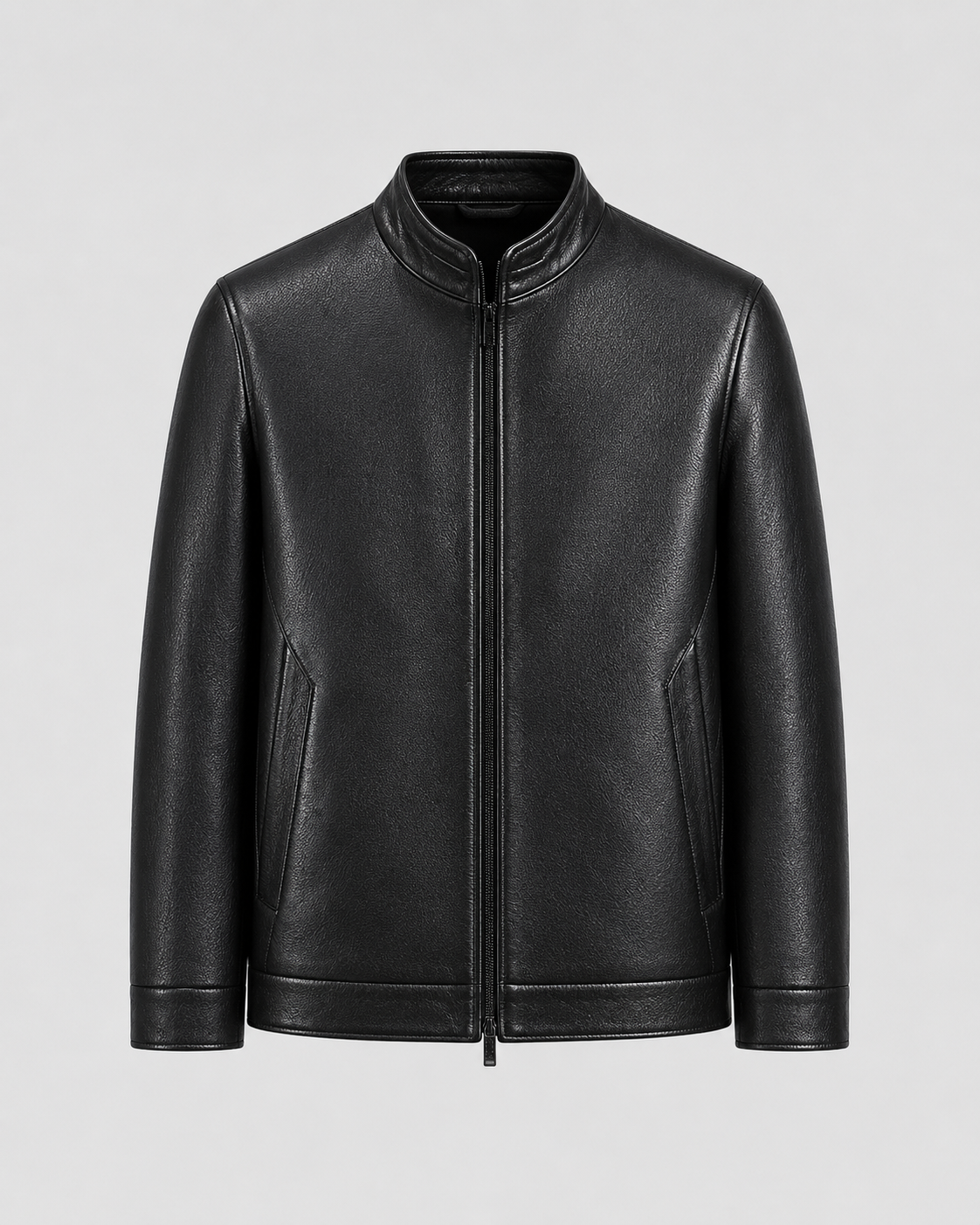 Men’s PU Leather Stand Collar Zip Jacket