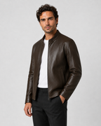 Men’s PU Leather Stand Collar Zip Jacket