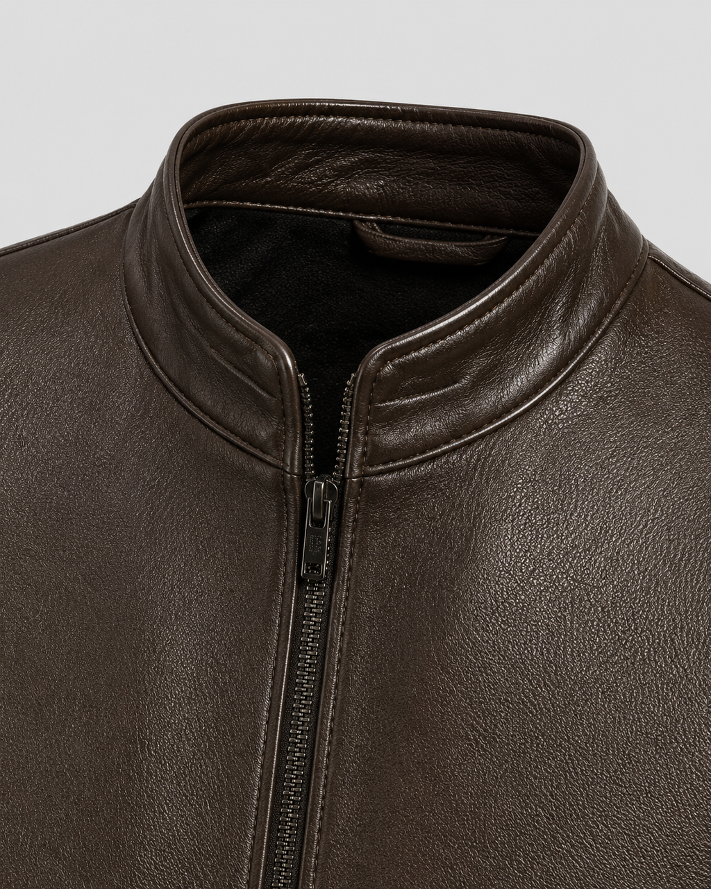 Men’s PU Leather Stand Collar Zip Jacket