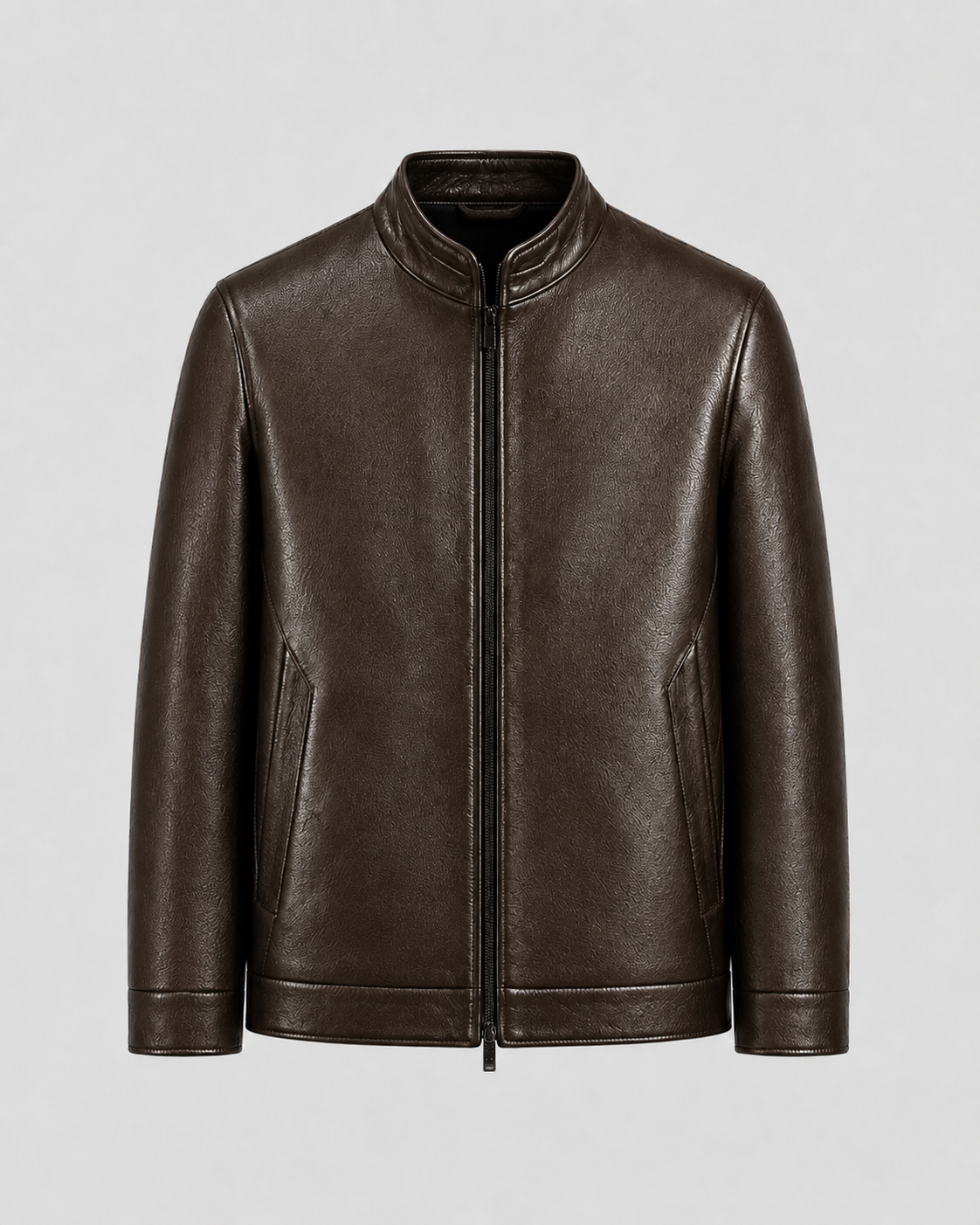 Men’s PU Leather Stand Collar Zip Jacket