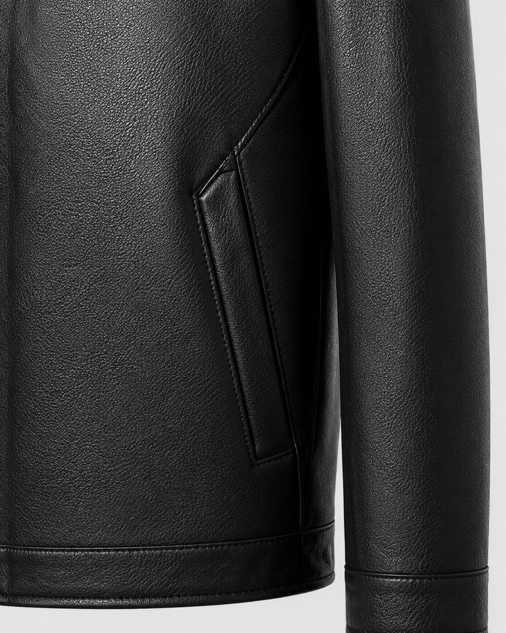 Men’s PU Leather Zip Jacket with Classic Collar