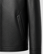 Men’s PU Leather Zip Jacket with Classic Collar
