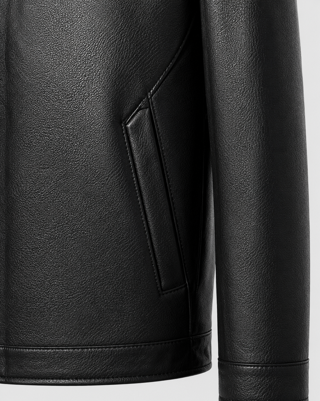 Men’s PU Leather Zip Jacket with Classic Collar