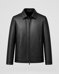 Men’s PU Leather Zip Jacket with Classic Collar