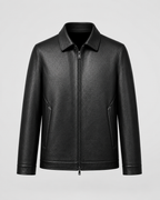 Men’s PU Leather Zip Jacket with Classic Collar