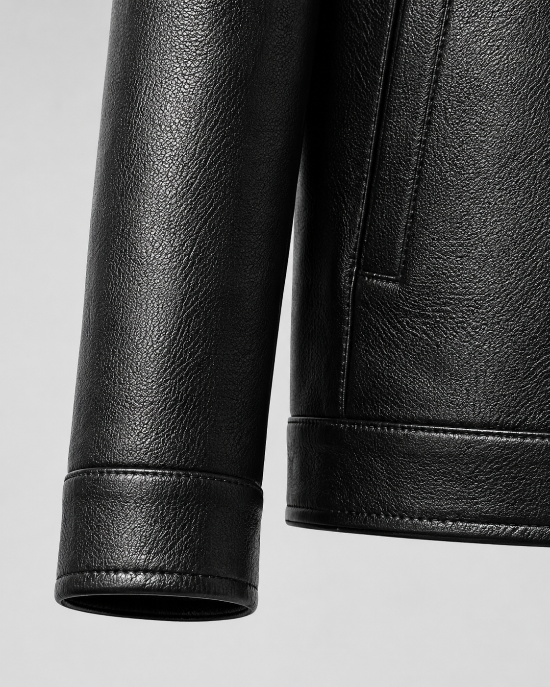 Men’s PU Leather Zip Jacket with Classic Collar