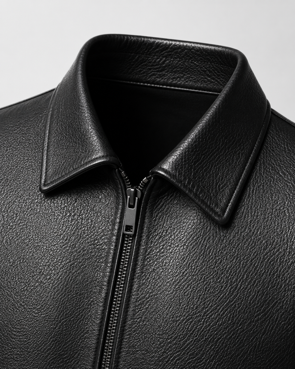 Men’s PU Leather Zip Jacket with Classic Collar