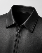 Men’s PU Leather Zip Jacket with Classic Collar
