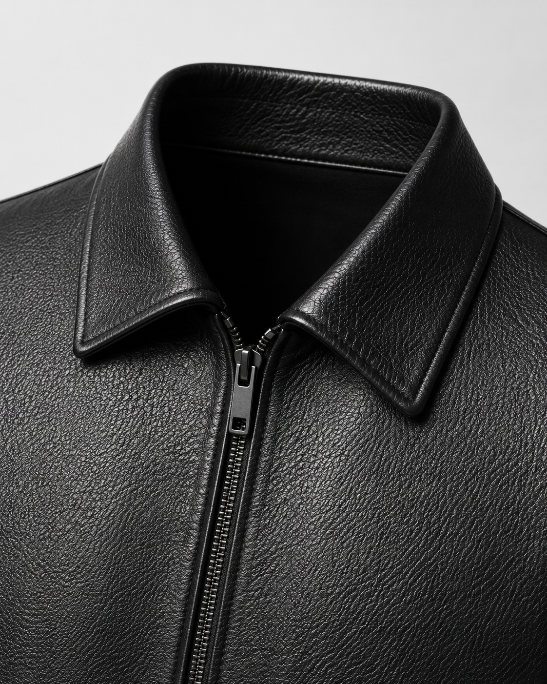 Men’s PU Leather Zip Jacket with Classic Collar