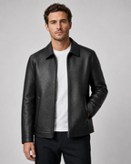 Men’s PU Leather Zip Jacket with Classic Collar