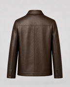 Men’s PU Leather Zip Jacket with Classic Collar