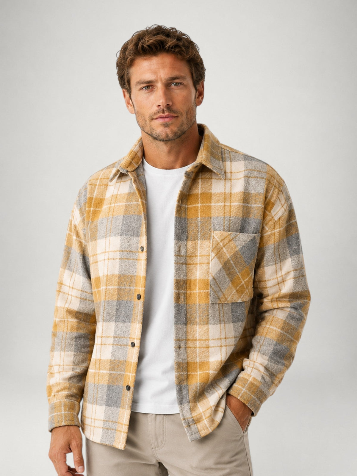 Men's Plaid Flannel Shirt – Long Sleeve Casual Overshirt