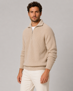 Men’s Quarter-Zip Ribbed Knit Sweater – Mock Neck Pullover