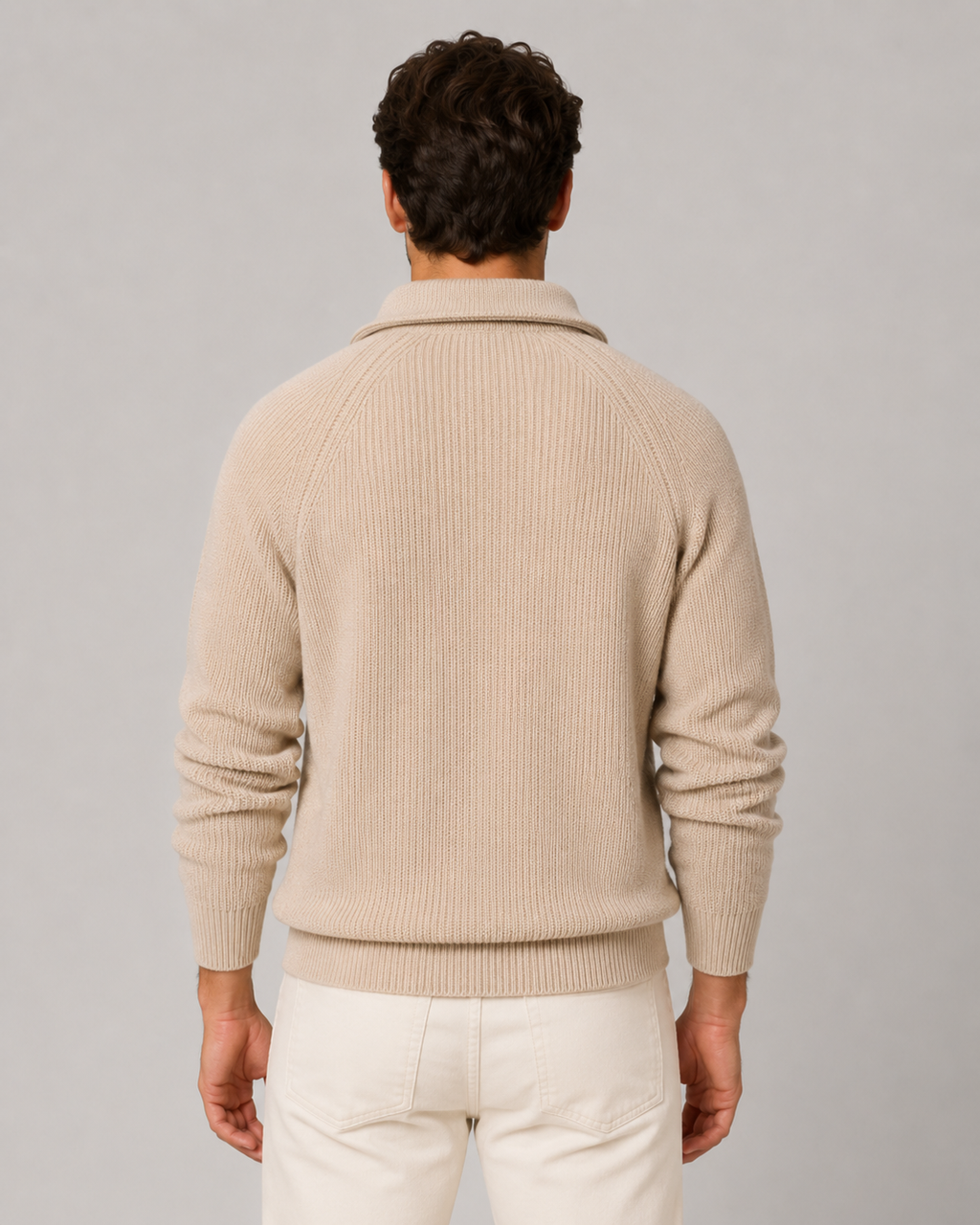 Men’s Quarter-Zip Ribbed Knit Sweater – Mock Neck Pullover