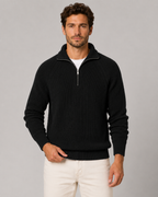 Men’s Quarter-Zip Ribbed Knit Sweater – Mock Neck Pullover