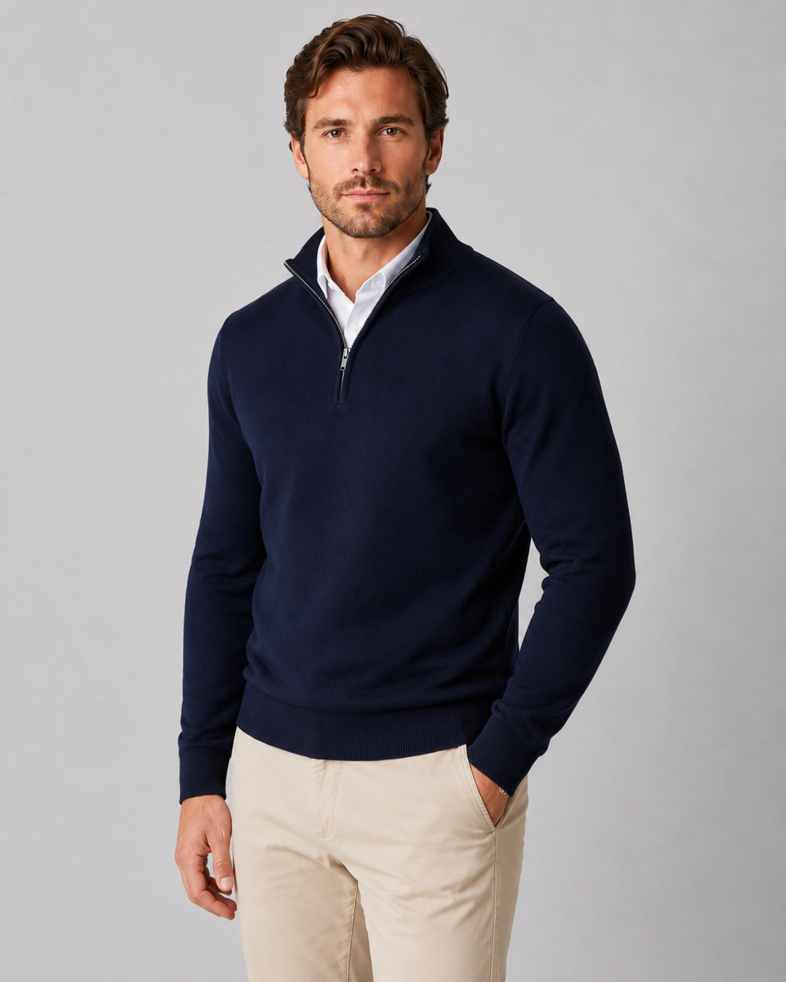 Men's Quarter Zip Knit Sweater – Long Sleeve Pullover
