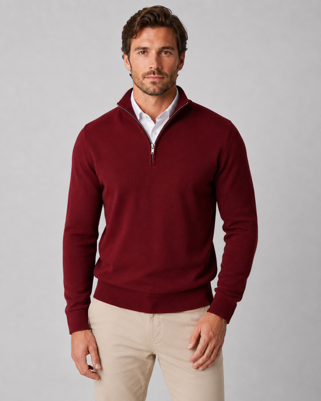 Men's Quarter Zip Knit Sweater – Long Sleeve Pullover