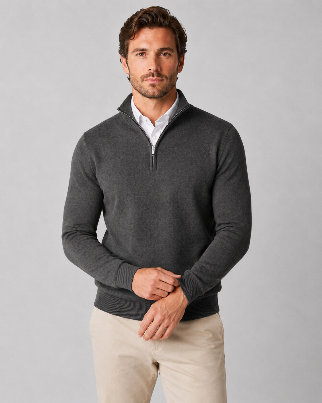Men's Quarter Zip Knit Sweater – Long Sleeve Pullover