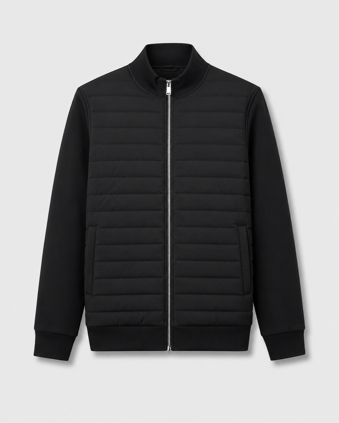 Men’s Quilted Hybrid Jacket – Knit Sleeve Zip Up
