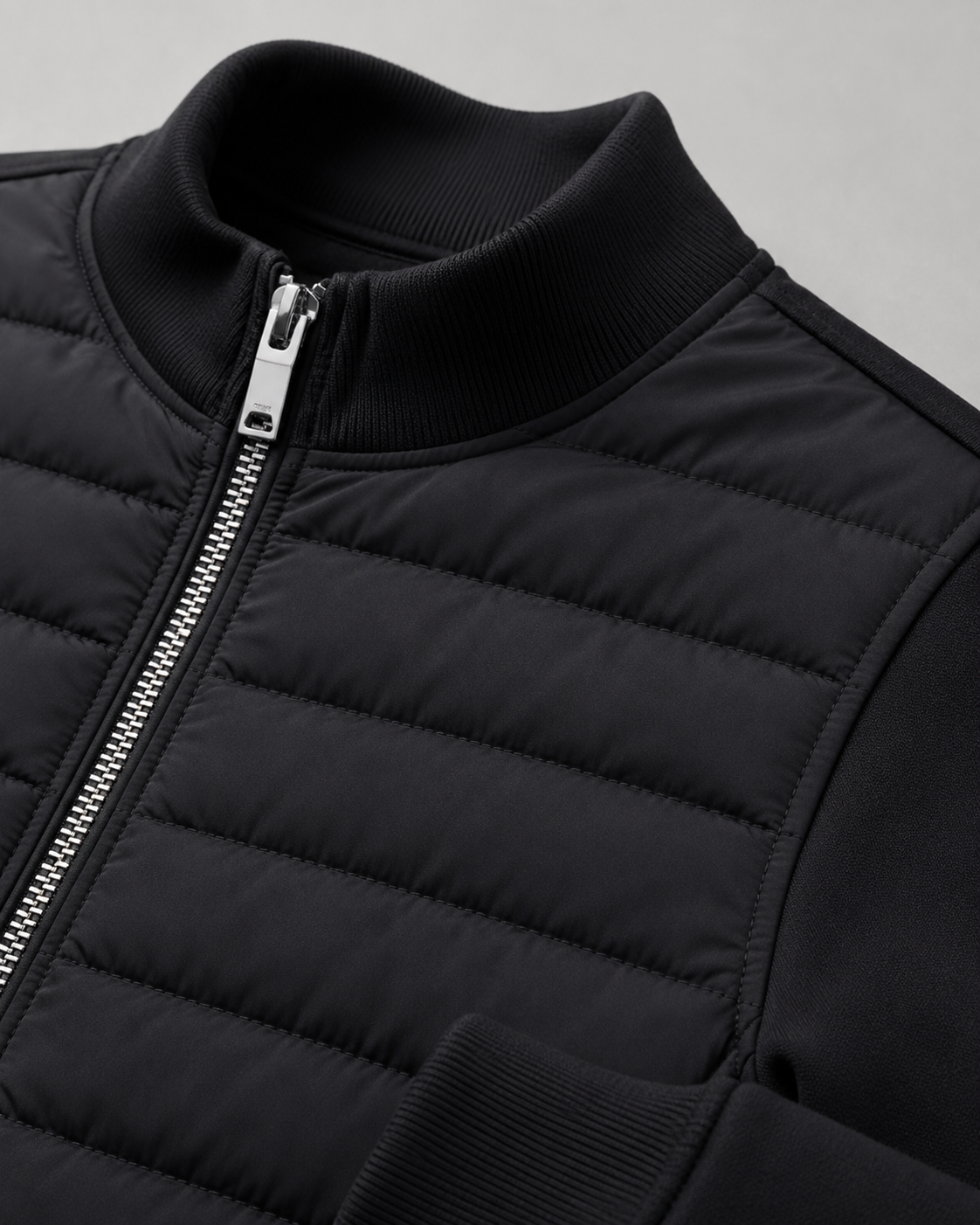 Men’s Quilted Hybrid Jacket – Knit Sleeve Zip Up