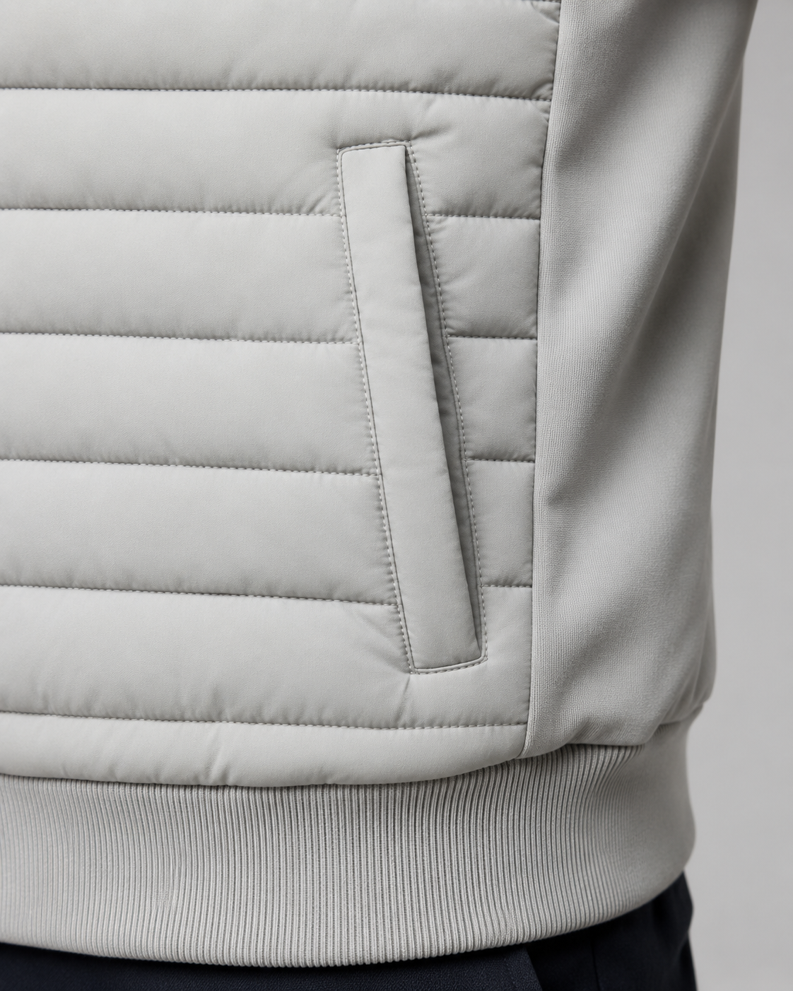 Men’s Quilted Hybrid Jacket – Knit Sleeve Zip Up