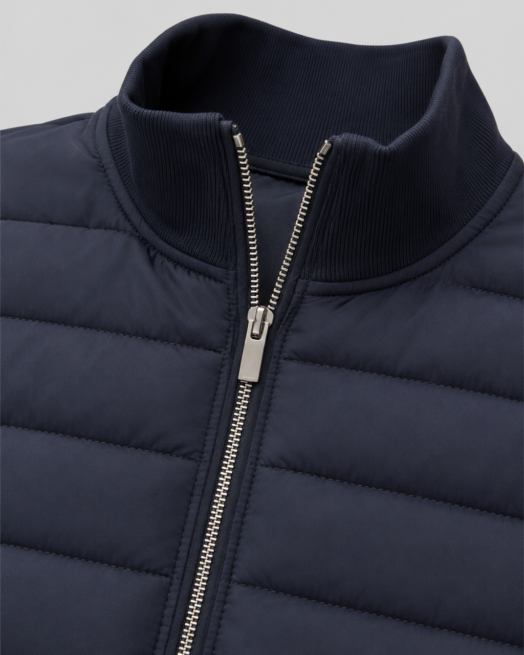 Men’s Quilted Hybrid Jacket – Knit Sleeve Zip Up