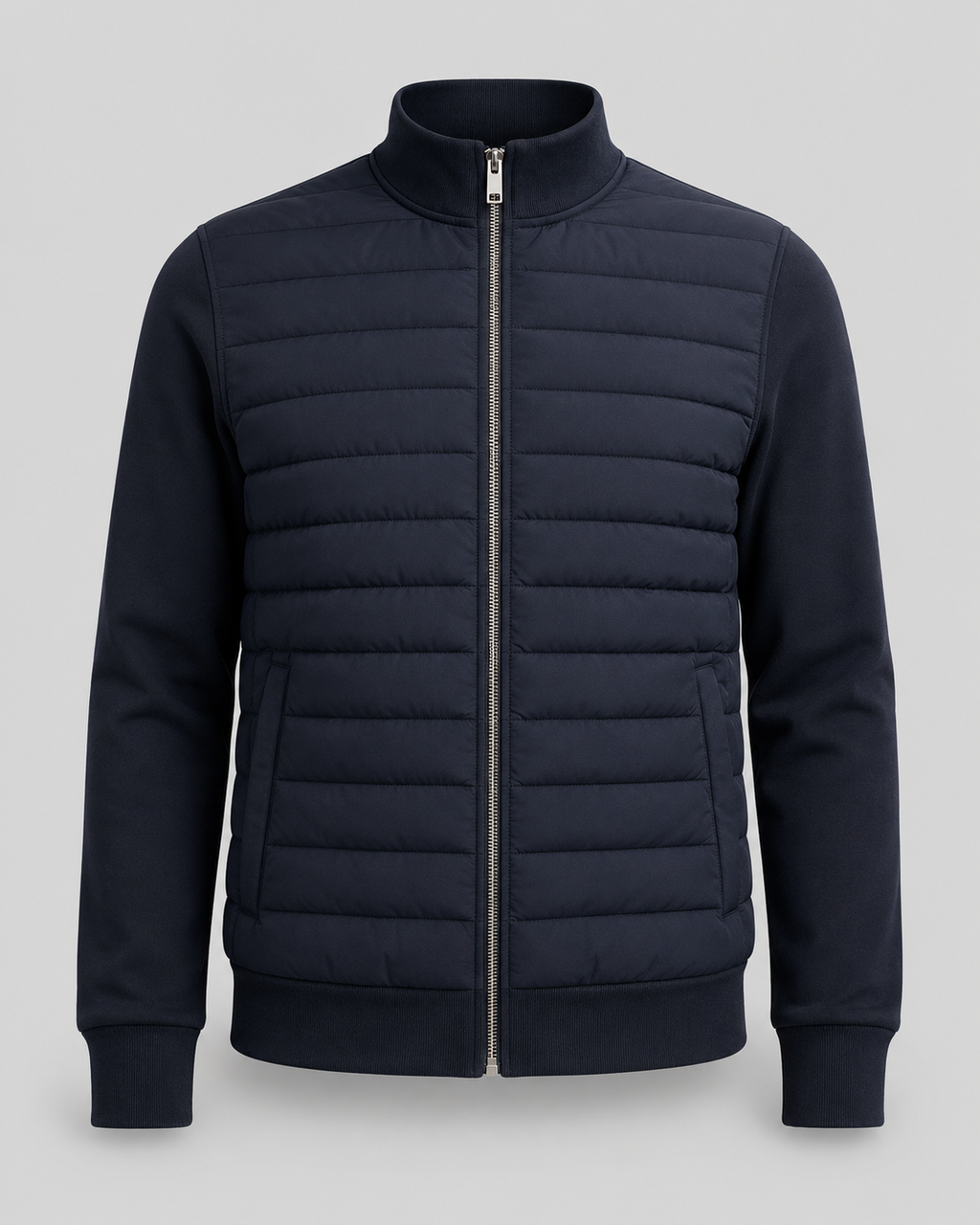 Men’s Quilted Hybrid Jacket – Knit Sleeve Zip Up
