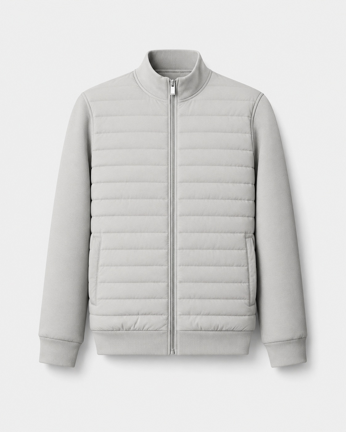 Men’s Quilted Hybrid Jacket – Knit Sleeve Zip Up