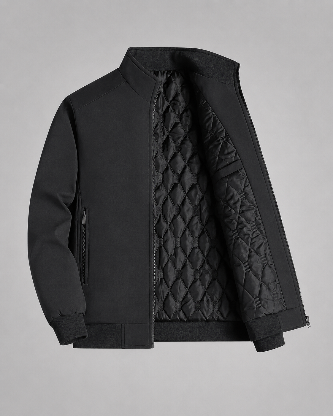 Men’s Quilted Lined Stand Collar Jacket