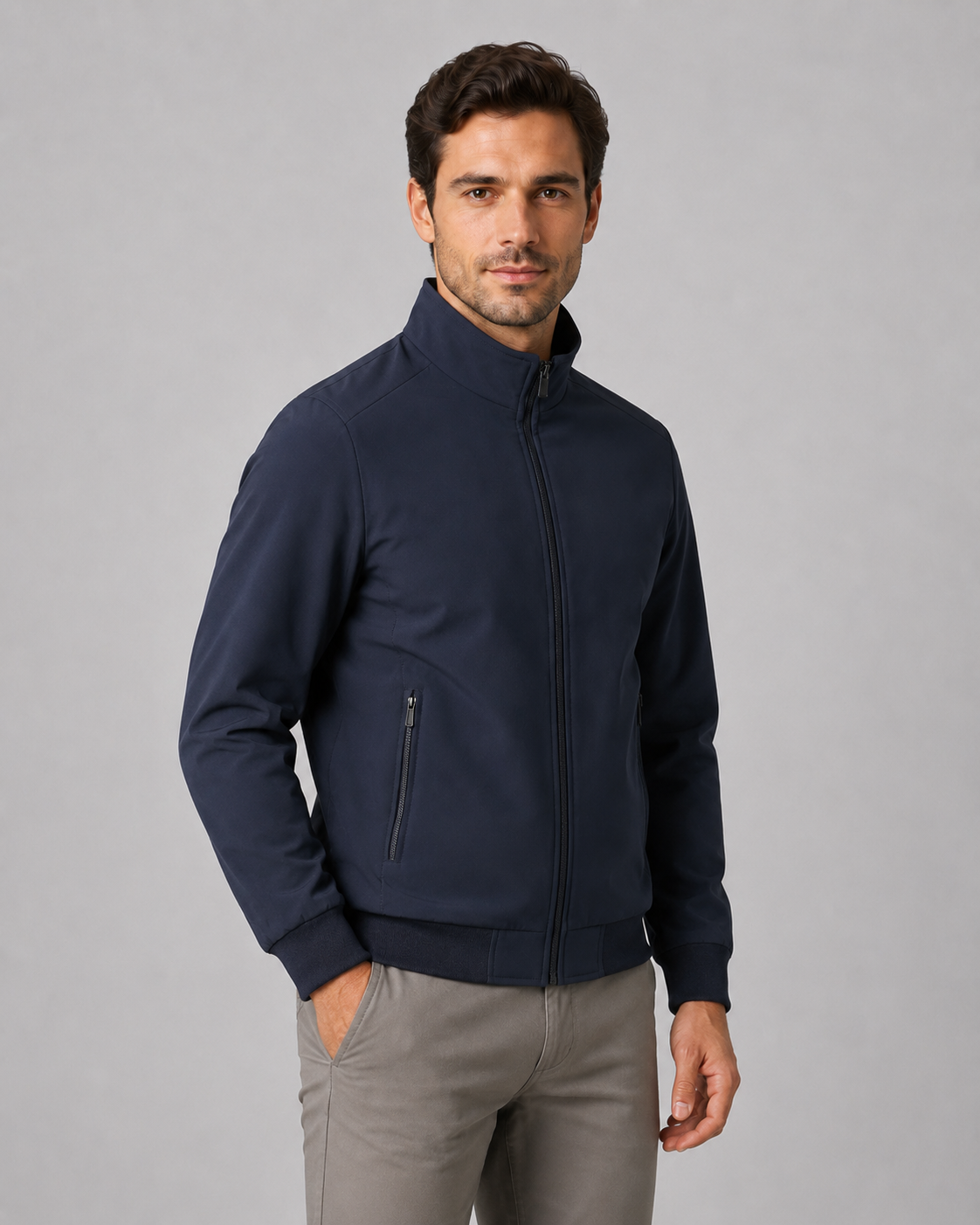 Men’s Quilted Lined Stand Collar Jacket
