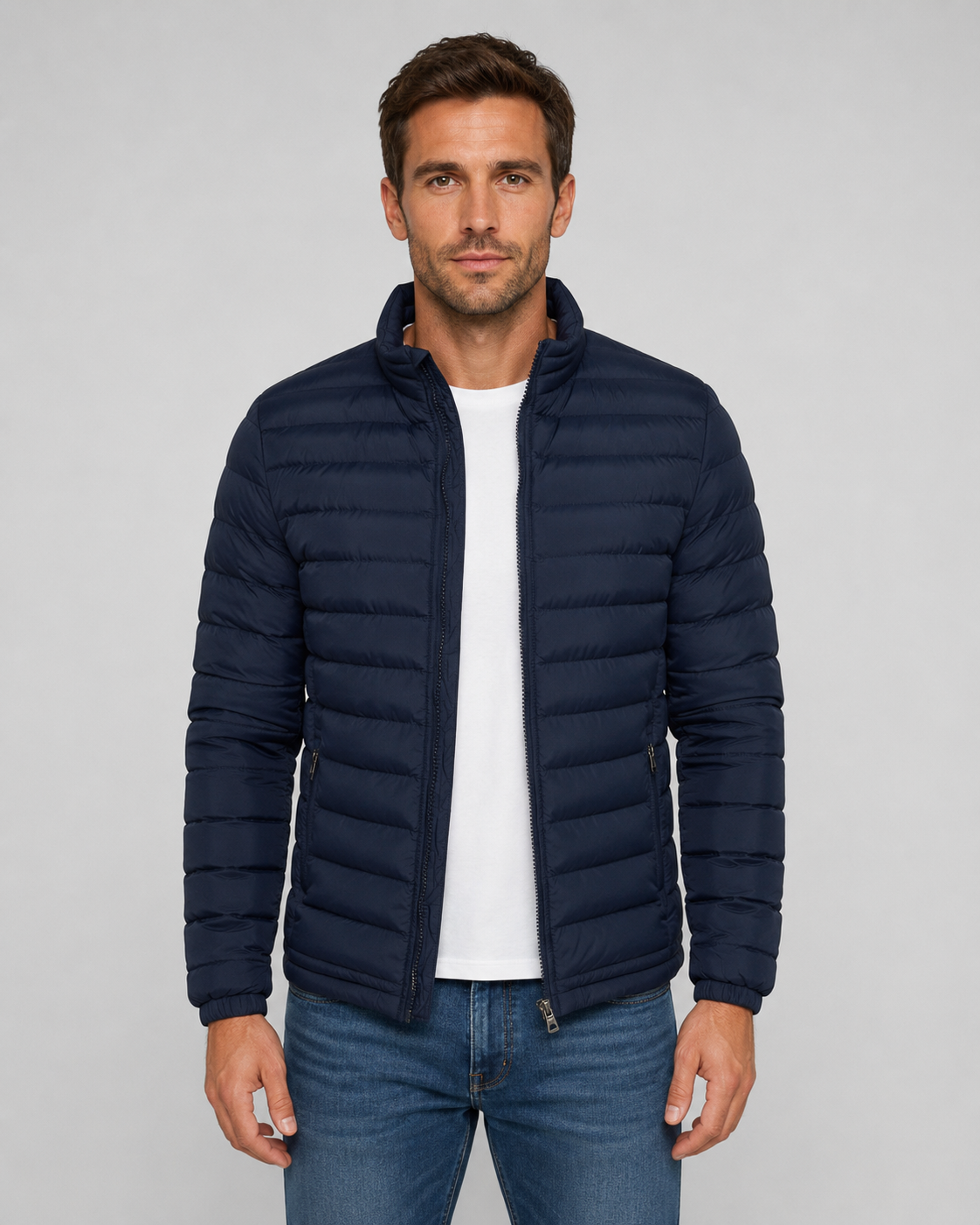 Men’s Quilted Puffer Jacket with Stand Collar