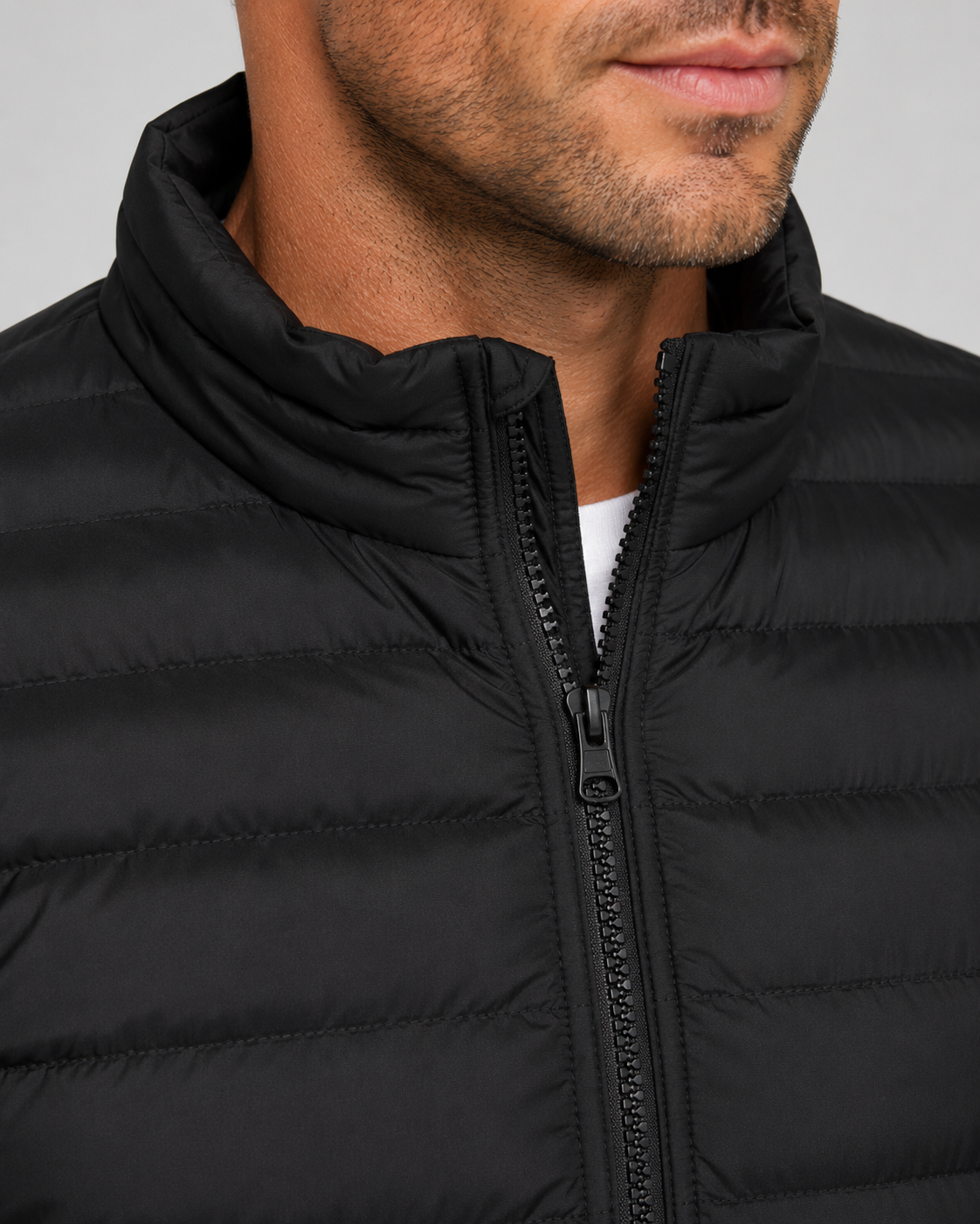 Men’s Quilted Puffer Jacket with Stand Collar