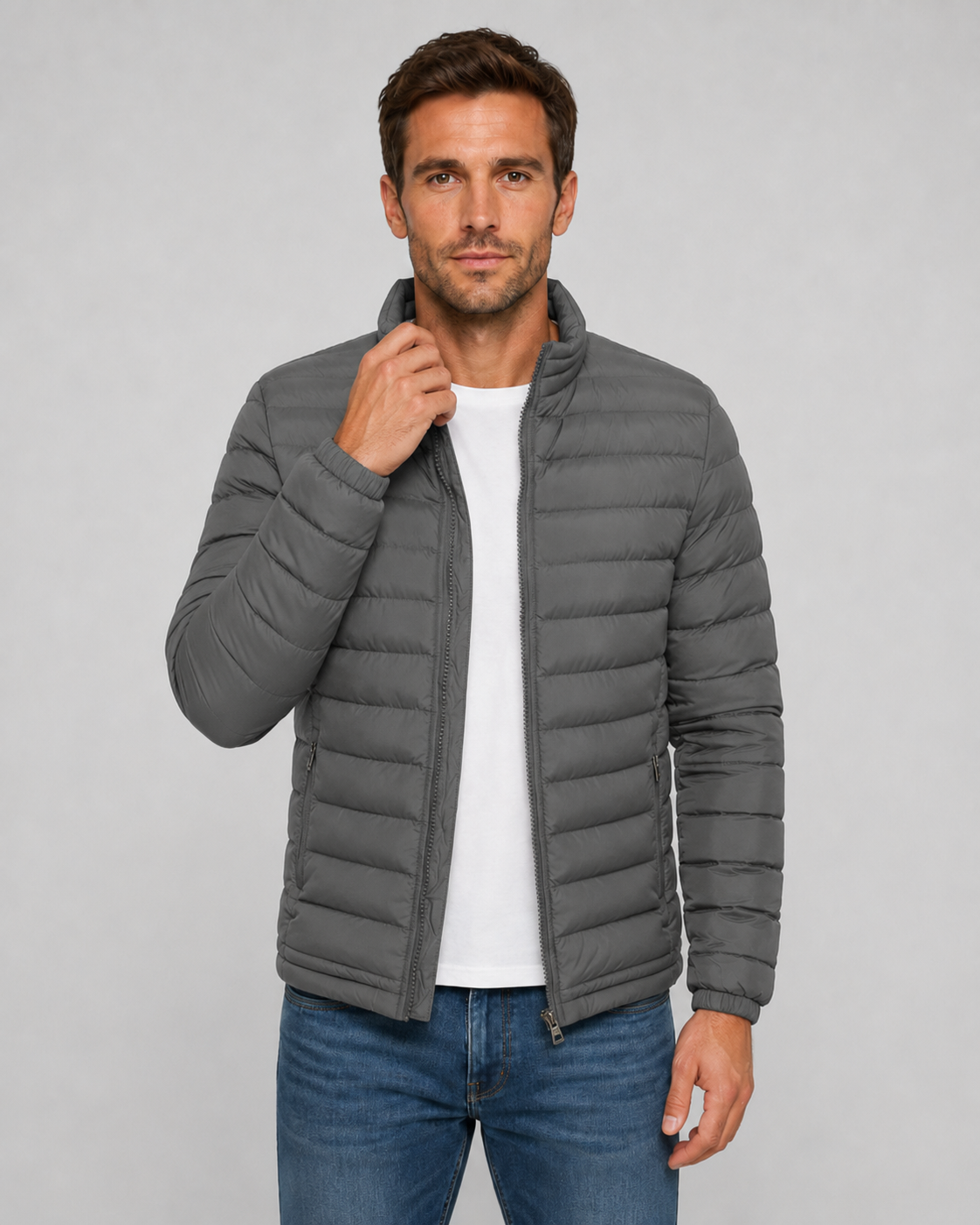 Men’s Quilted Puffer Jacket with Stand Collar