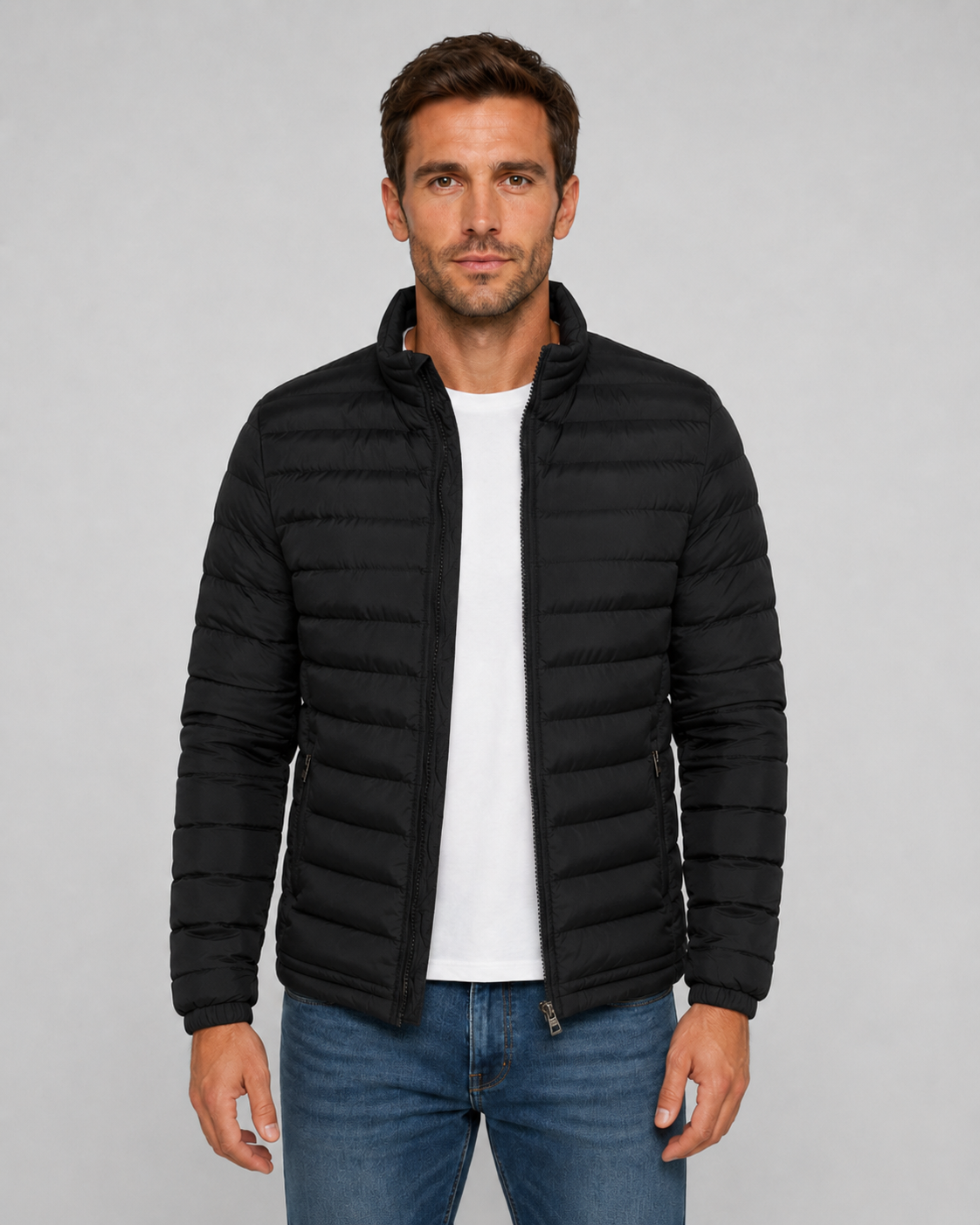 Men’s Quilted Puffer Jacket with Stand Collar