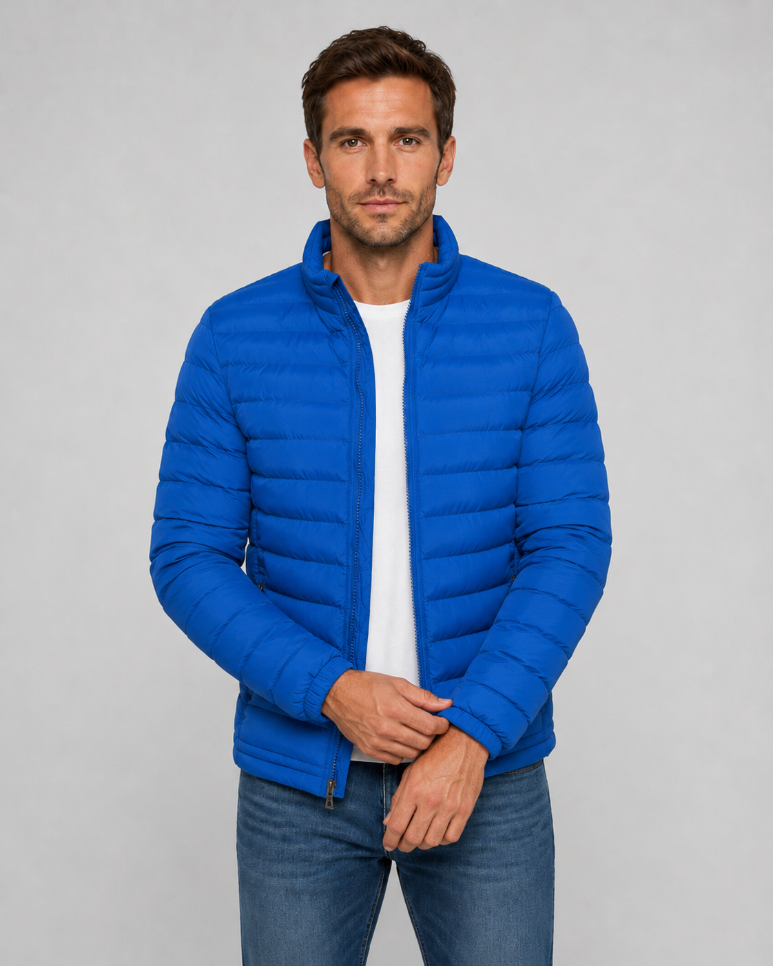 Men’s Quilted Puffer Jacket with Stand Collar