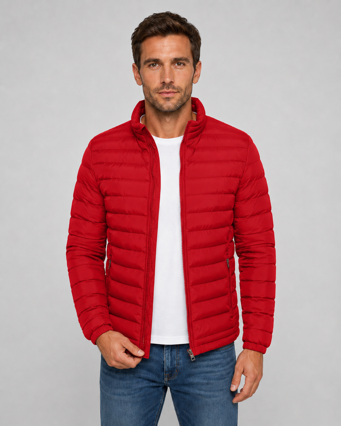 Men’s Quilted Puffer Jacket with Stand Collar