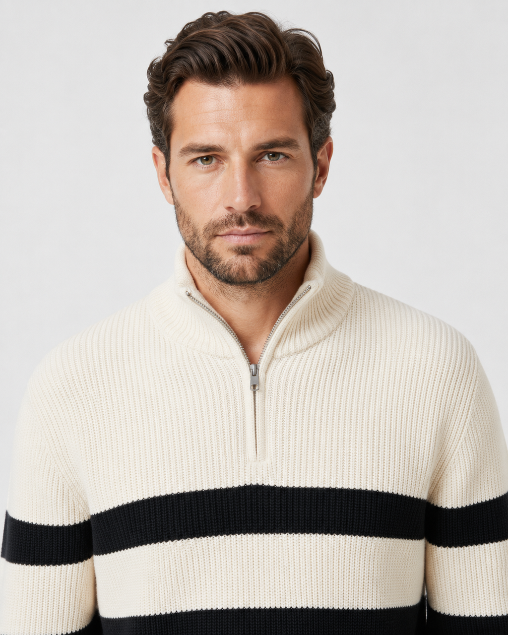 Men's Striped Half Zip Sweater – Ribbed Knit Pullover
