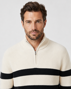 Men's Striped Half Zip Sweater – Ribbed Knit Pullover