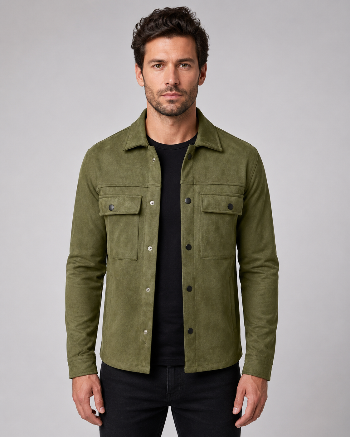 Men’s Suede Overshirt Jacket – Slim Utility Fit