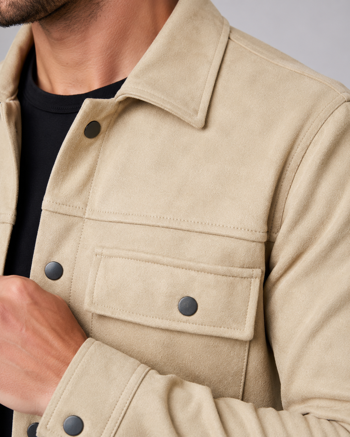 Men’s Suede Overshirt Jacket – Slim Utility Fit
