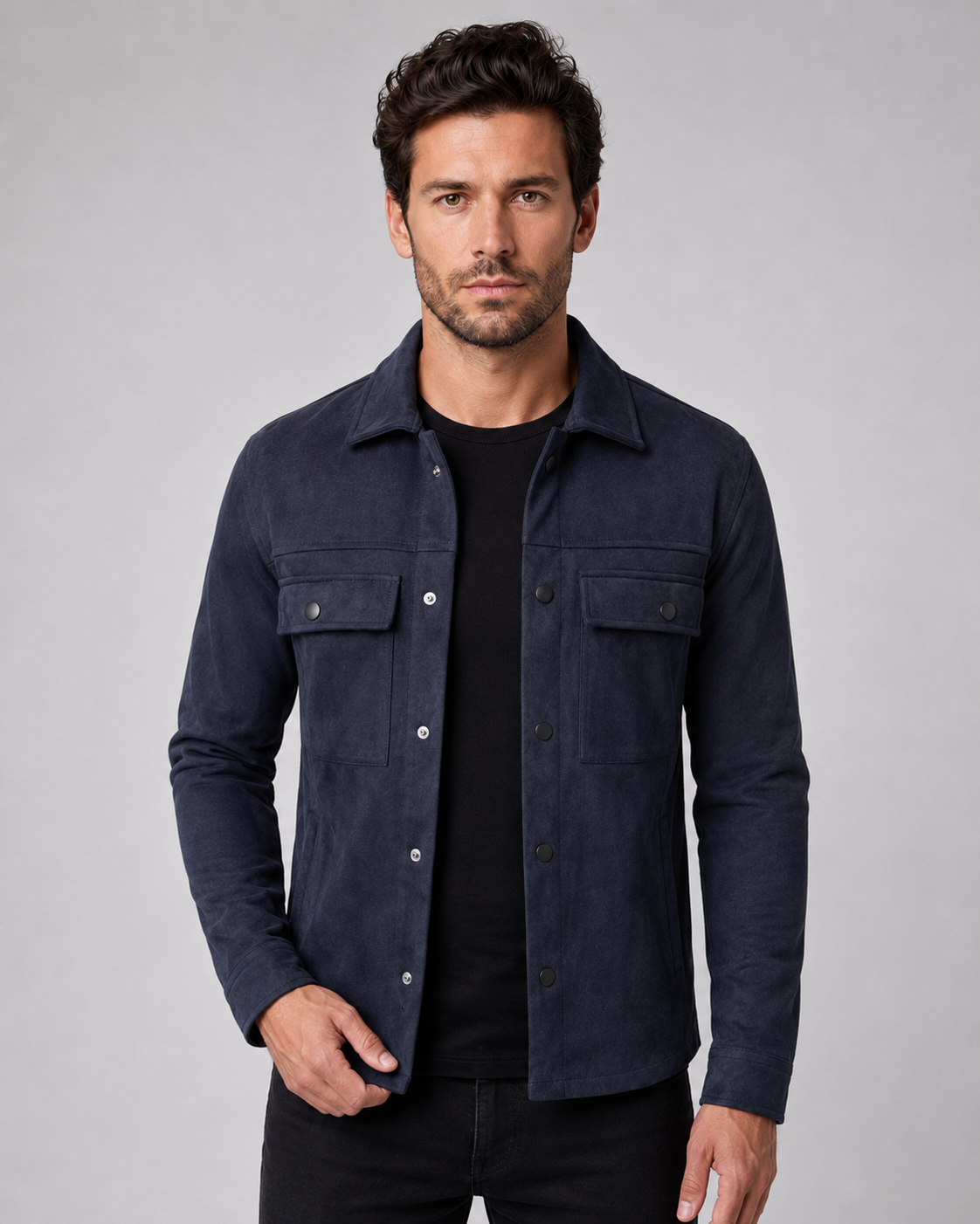 Men’s Suede Overshirt Jacket – Slim Utility Fit