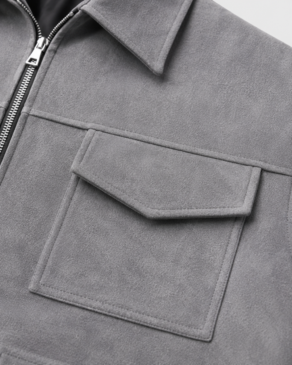 Men’s Suede Utility Jacket – Loose Fit Zip Design