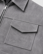Men’s Suede Utility Jacket – Loose Fit Zip Design