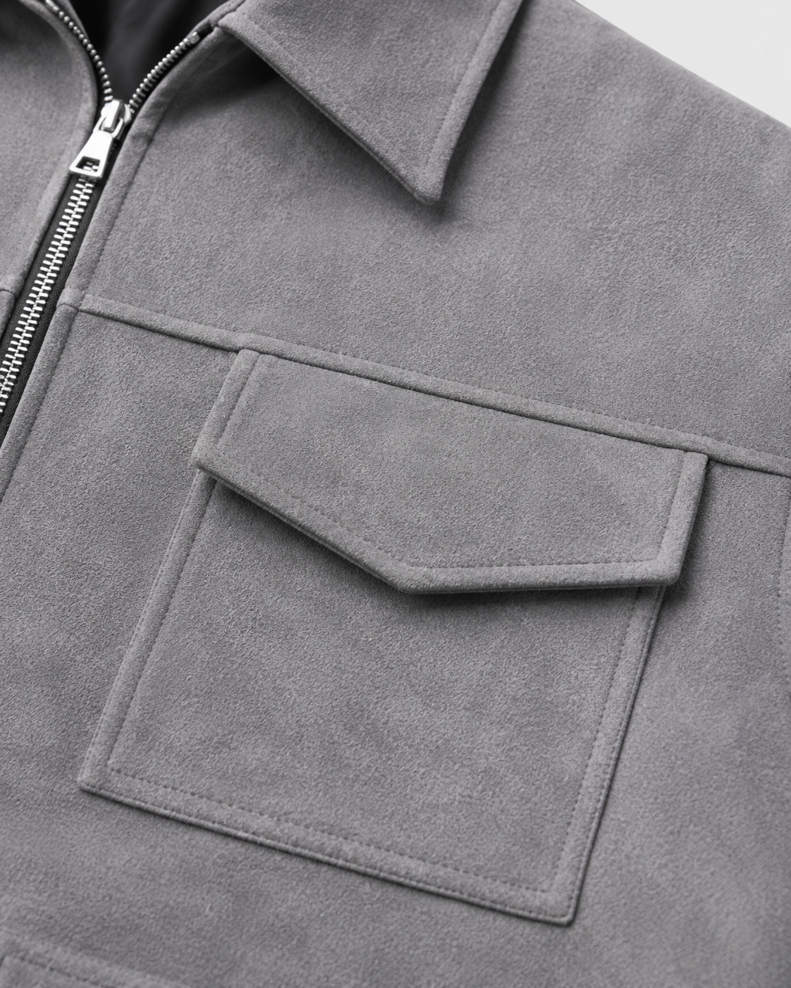 Men’s Suede Utility Jacket – Loose Fit Zip Design