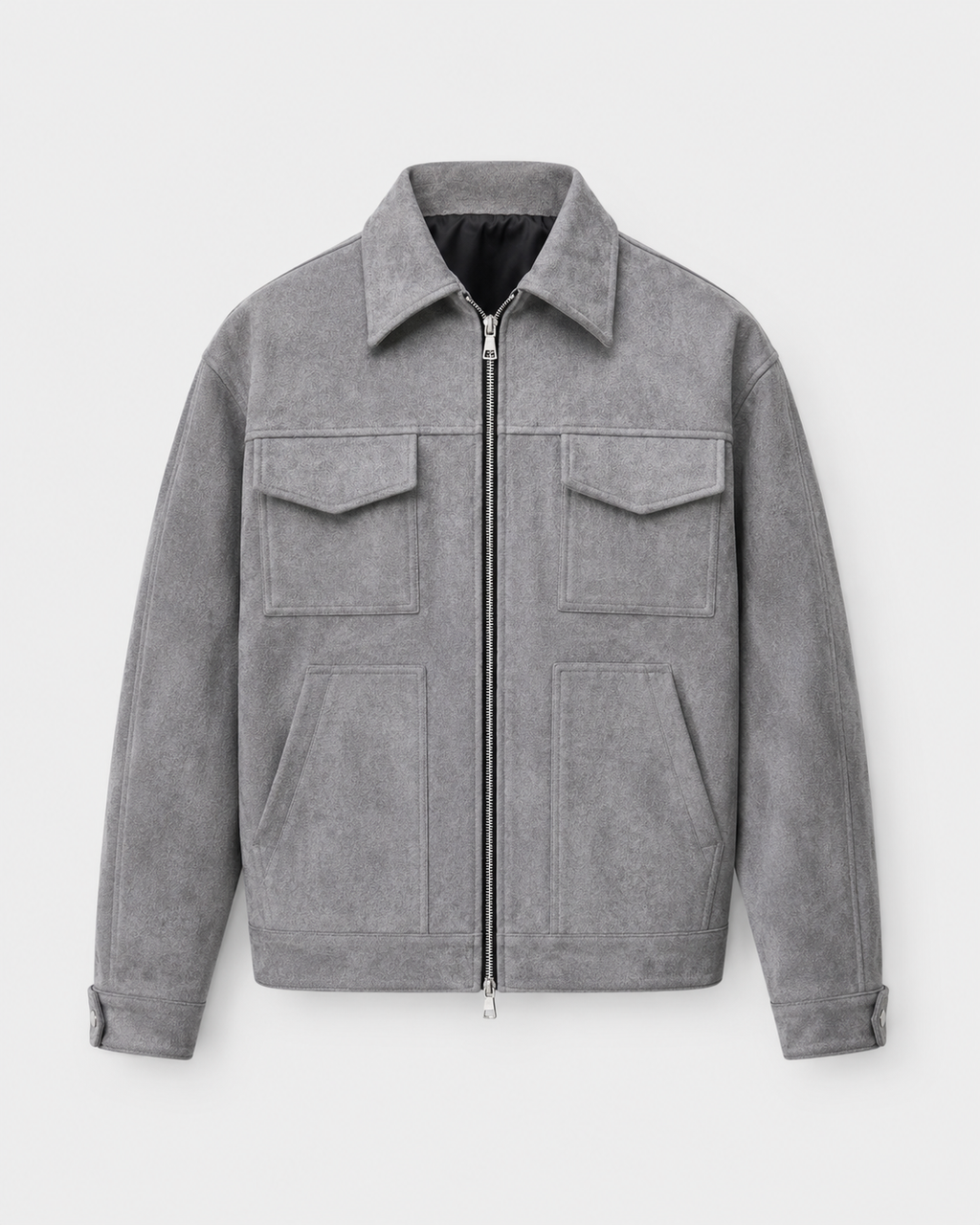 Men’s Suede Utility Jacket – Loose Fit Zip Design