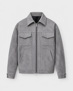 Men’s Suede Utility Jacket – Loose Fit Zip Design