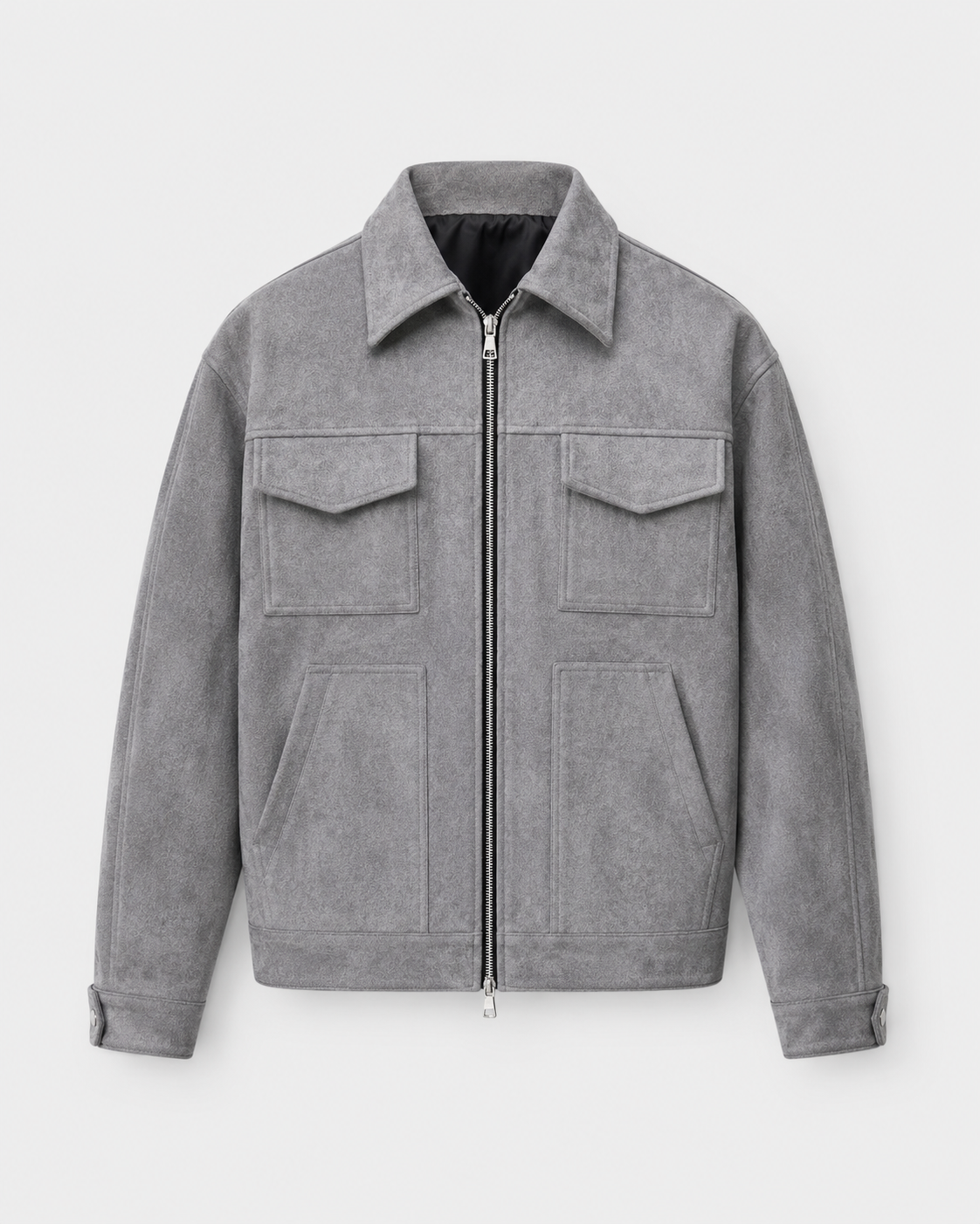 Men’s Suede Utility Jacket – Loose Fit Zip Design