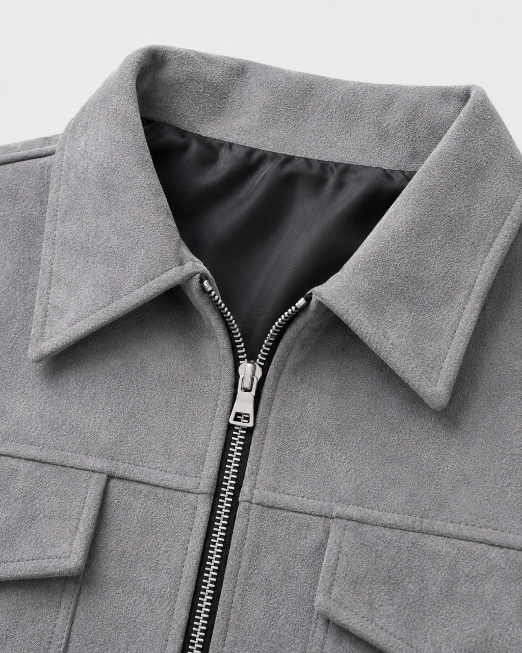 Men’s Suede Utility Jacket – Loose Fit Zip Design