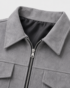 Men’s Suede Utility Jacket – Loose Fit Zip Design
